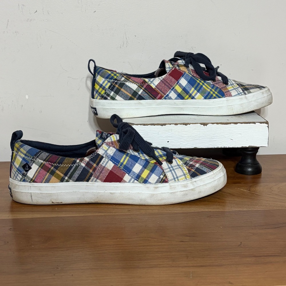 Sperry Crest Vibe Plaid Patchwork Sneakers Womens 8.5 Multicolor STS83592